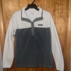 Columbia Long Sleeve Quarter Button Up Fleece White and Gray Size Large